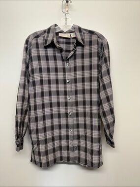 Vintage Paris Sport Club Men's Black & White Plaid Long-Sleeve Dress Shirt